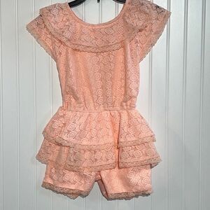 Real Love Lace Girls Romper Peach Color With Buttons Back Size 5/6